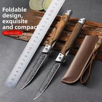 Damaly Damascus Pattern Folding Knife, 20cm, High Hardness, Sharp, Cut Beef and Mutton, Special Slender Fruit Knife