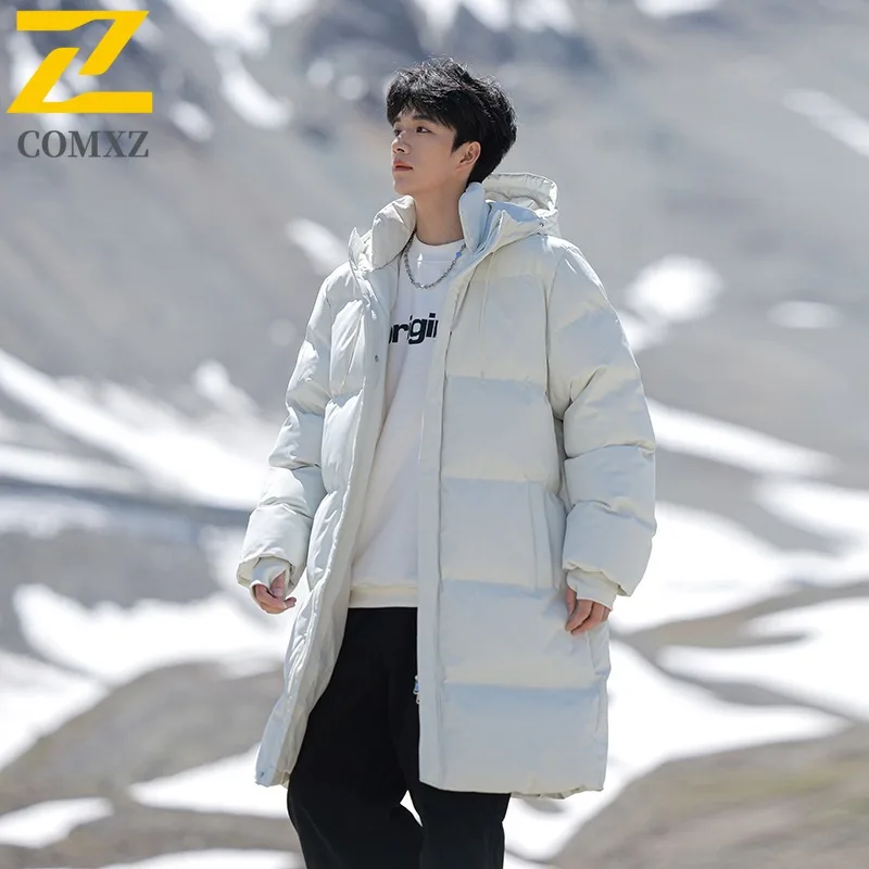 COMXZ Padded Jacket Mid-Length Korean Fashion Working Lightweight Parka Loose Hooded Thickened Warm Autumn Winter Trench Coat