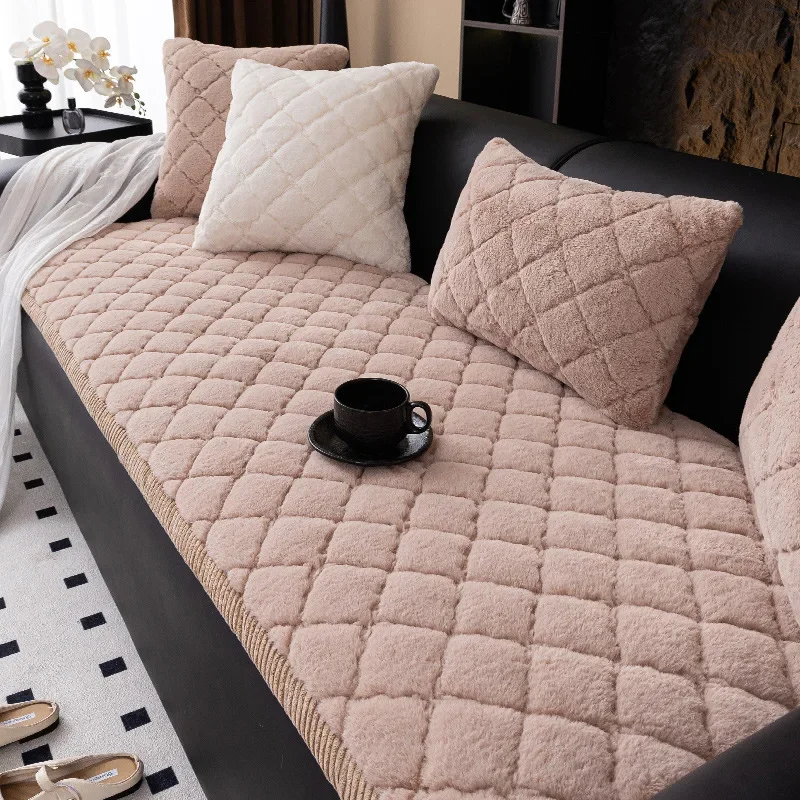 Thickened Rabbit Fur Sofa Cushion, Winter Warm Plush Seat Cushion, 2025 New Straight Row Special Sofa Cover Cloth