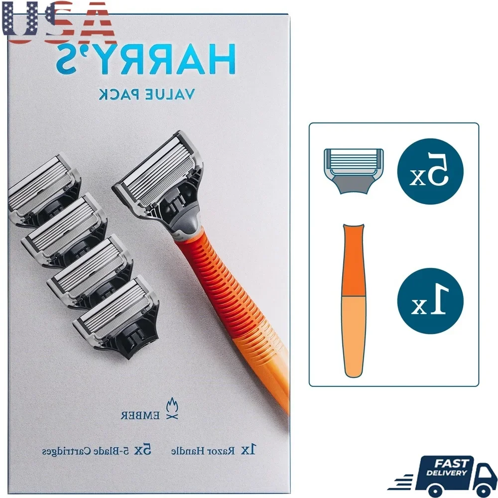 

Men's Razor with 5 Blade Cartridges Flex Hinge Precision Trimmer Lubricating Strip Close Shave Anti Slip Handle Face Shaving