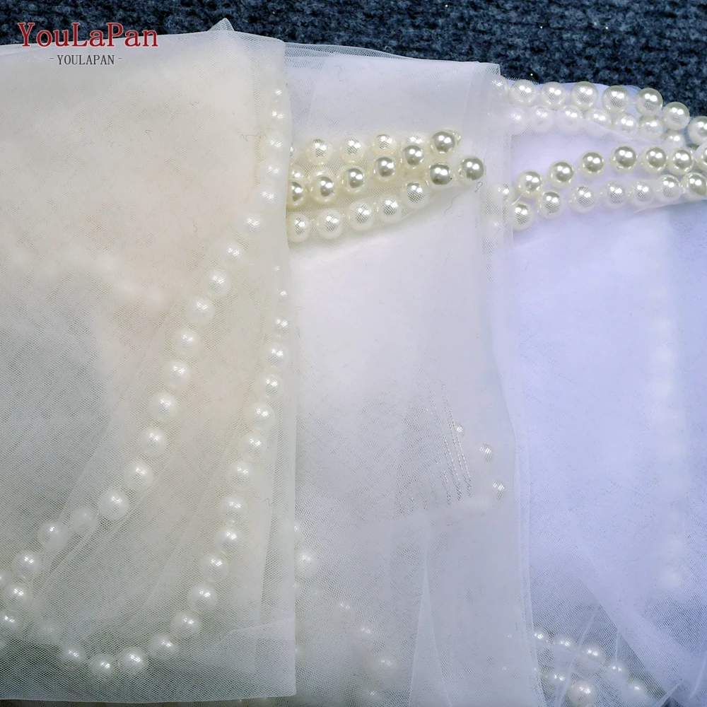 YouLaPan V119 Elegant Bridal Veil Pearl Edge Wedding Veil กับหวีผม1ชั้นปลายนิ้ว Veil อิตาเลี่ยน Tulle