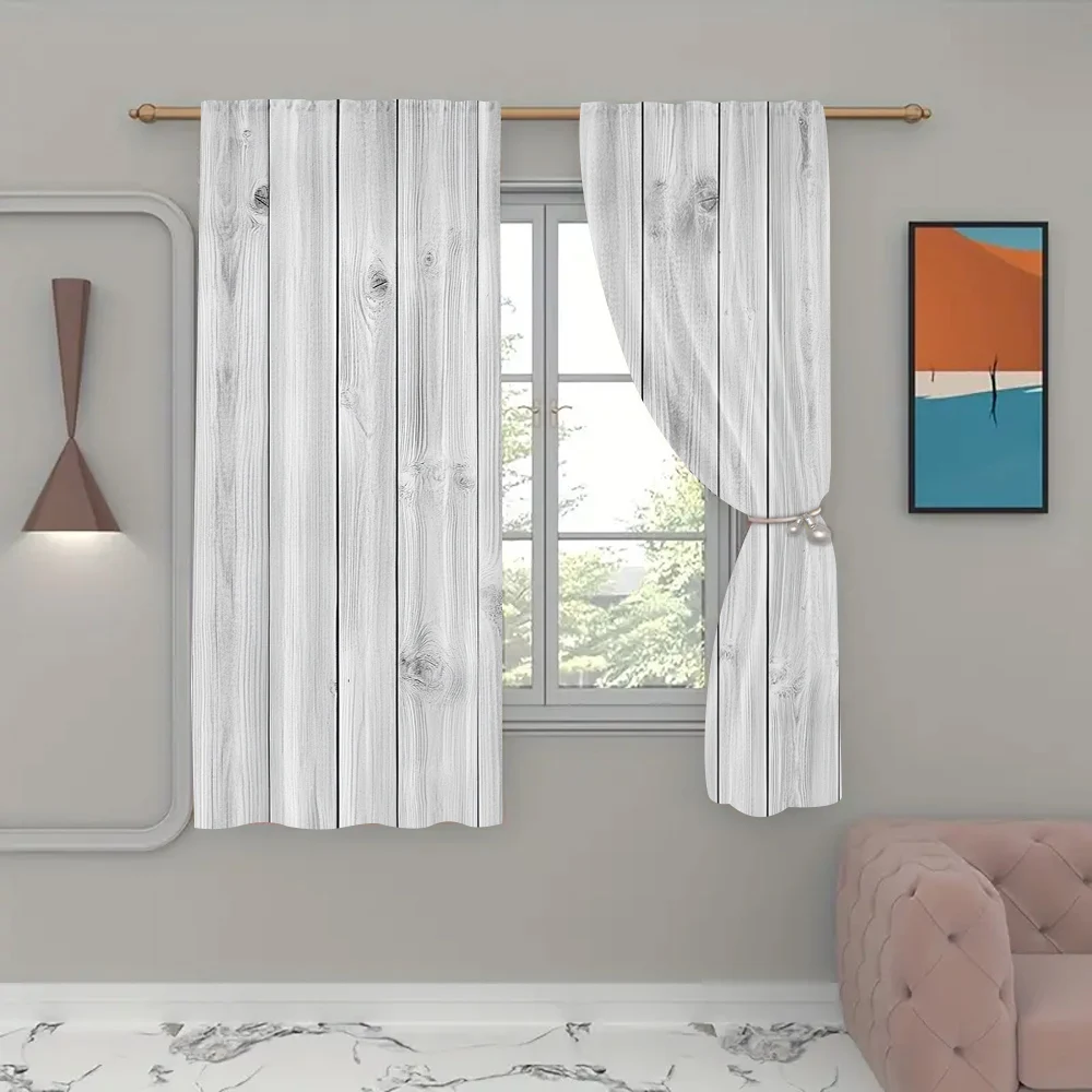 2Pcs Grey Curtains Oak Wood Texture In Old Fashion Retro Style Horizontal Nature Home Living Room Bedroom Window Drapes_ai10