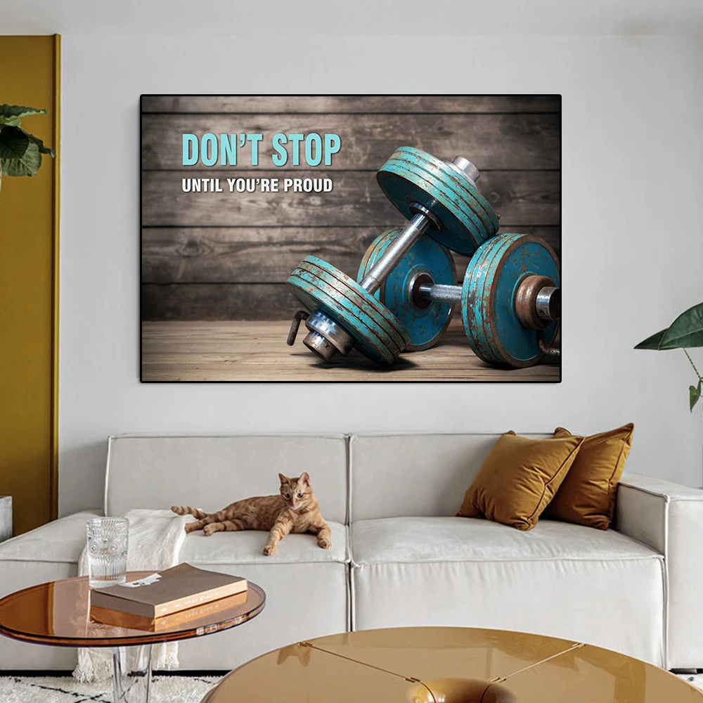 Gym Inspirational Wall Art Decor Dumbbells Fitness Bodybuilding Poster And Print Motivational Quote Canvas Painting Room Decor