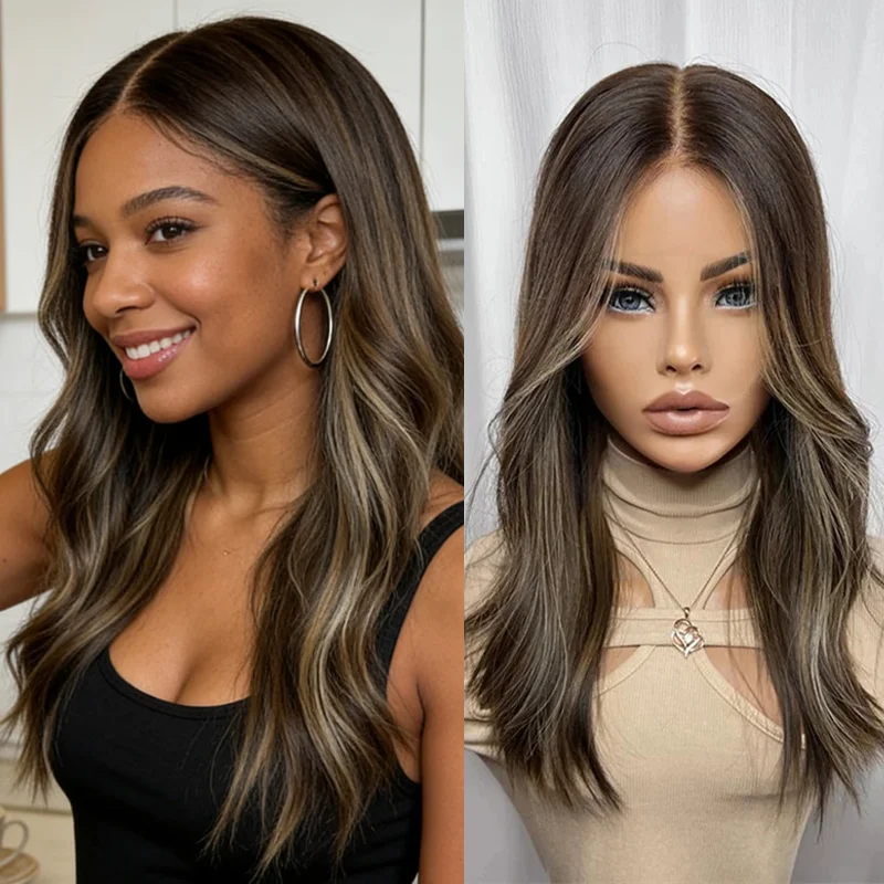 

Синтетический парик с кружевной передней частью, пепельно-коричневый с натуральными черными прядями, 13x4 HD, высшего качества, как еврейские парики, без клея, для повседневного ношения, недорогой