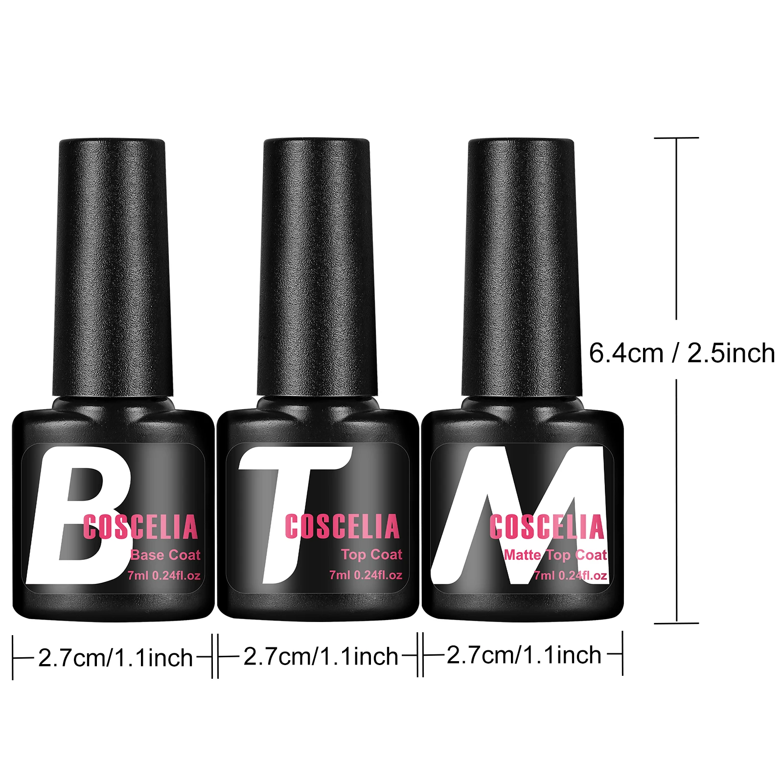 COSCELIA Nail Gel Polish Base Coat Top Coat Matte Top Coat 3pcs Set 7ml No Wipe Shiny Top Coat Long Lasting Salon Quality