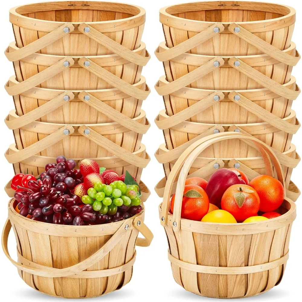 10 Pcs 11 x 6.5'' Large Round Wooden Basket Apple Baskets Fruit Bushel Baskets