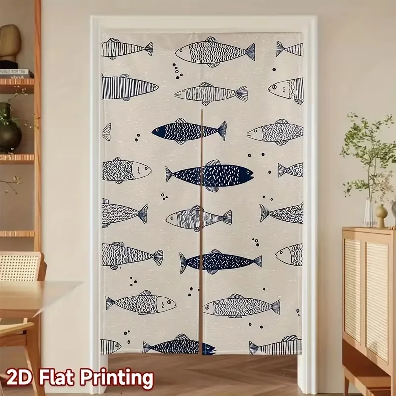 VIKAMA Hand-Painted Fish Half-Door Curtain: Dust-Proof and Privacy-Enhancing Home Decor for Kitchens and Entrances