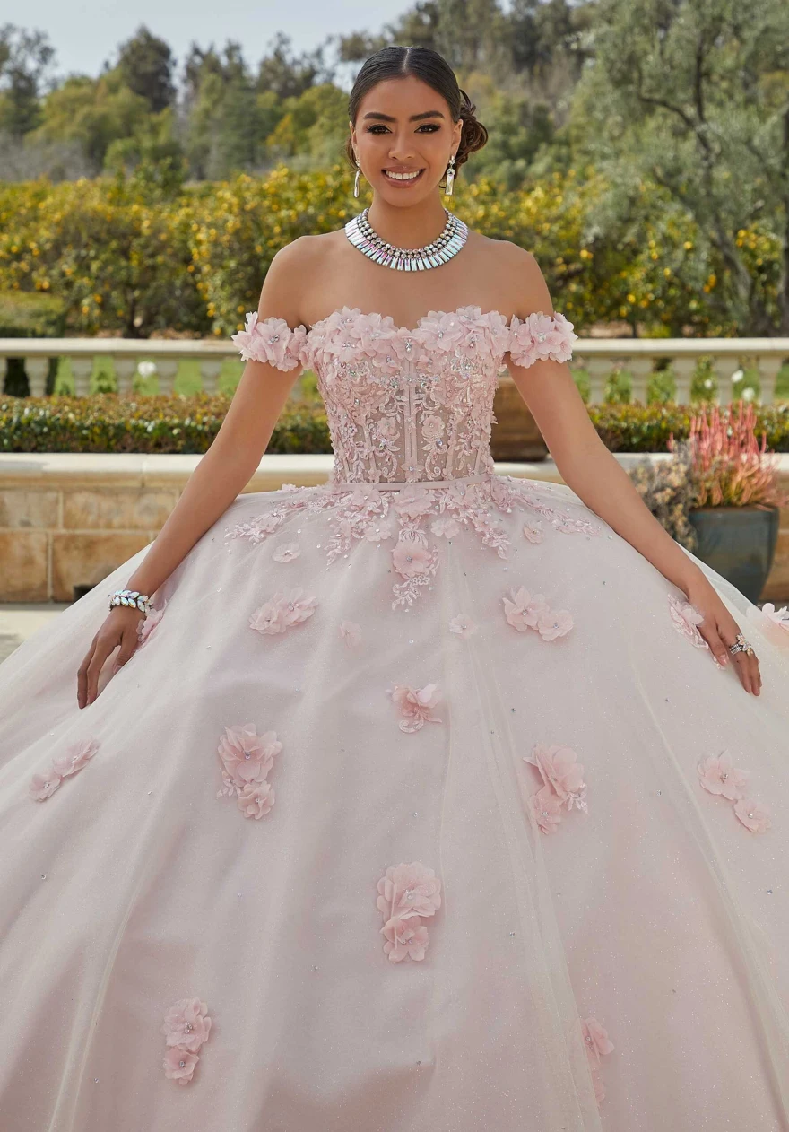 Lorencia-Vestidos De quinceañera Rosa rubor, vestido De baile con flores, apliques De cuentas, dulce 16, 15, Años, YQD122, 2024