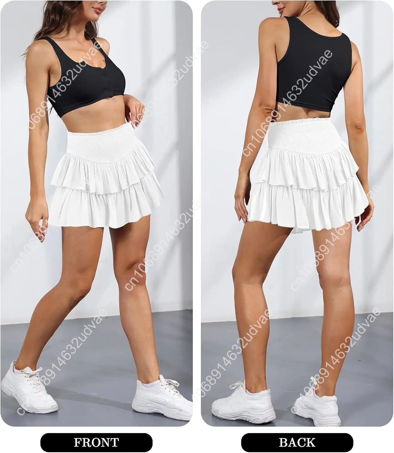 Women's Cute High Waist Ruffle Mini Skirt Layered Ruffle Hem Flared Flowy Casual Swing Beach Mini Short Skirt