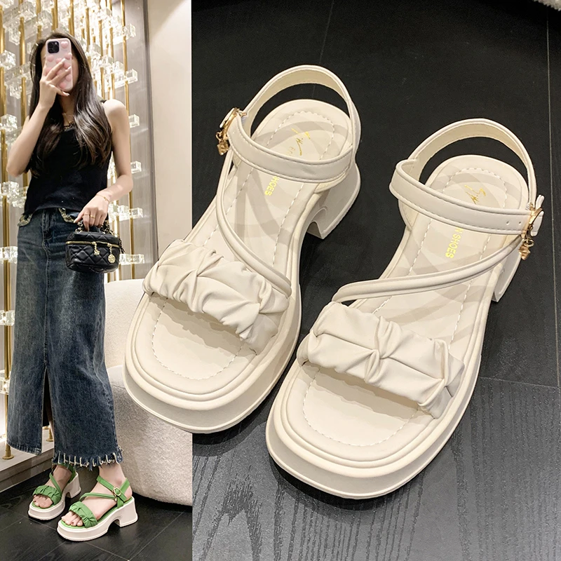 

Women Sandals Closed Toe Fashion Korean Style Sandals Women 2024 Summer High Heel Wedges Sandals Buckle Thick-soled Size 35-41