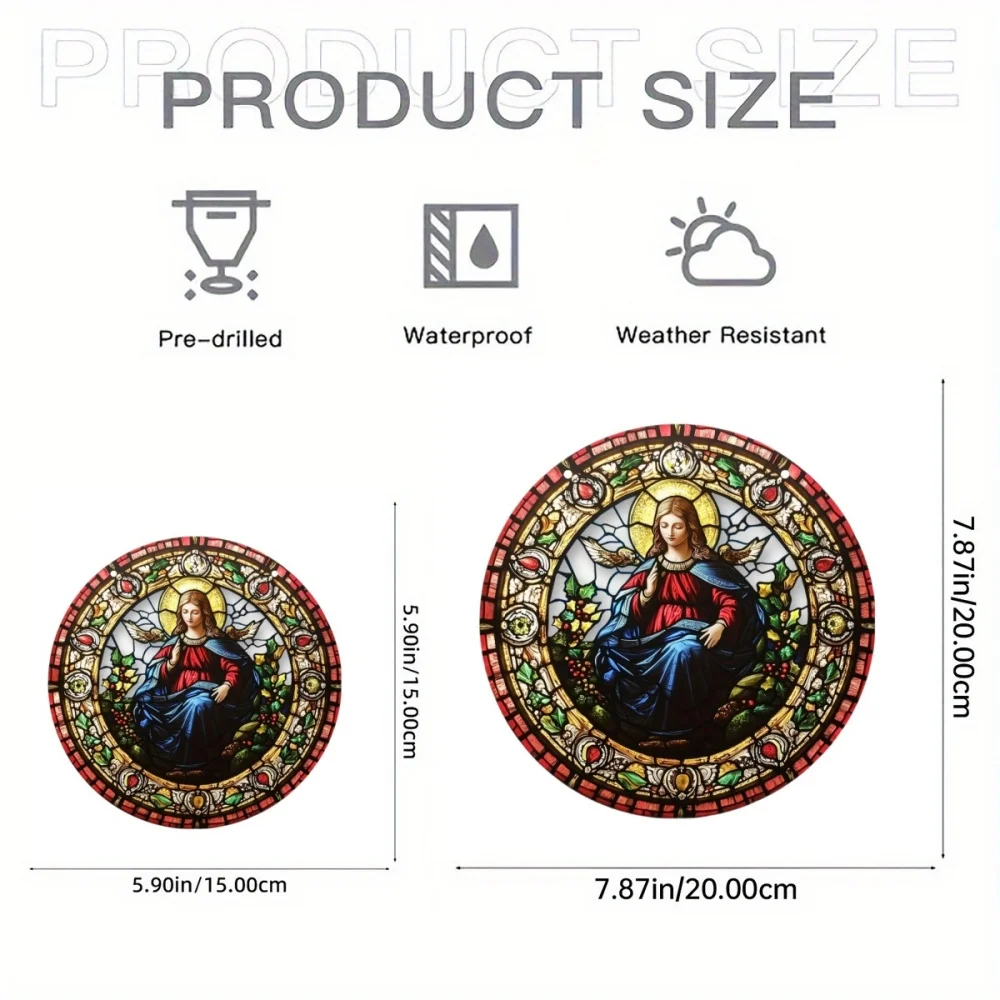 Religious Suncatcher - Virgin Mary Design,Round Hanging Window Ornament - Spiritual Art Decor for Home, Office, Porch
