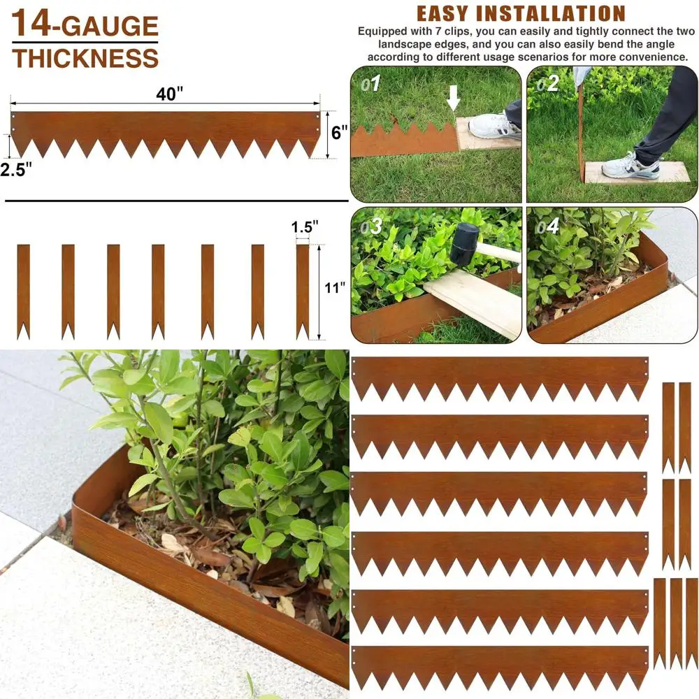 

Садовая окантовка из стали высотой 40 дюймов x 6 дюймов, упаковка из 6 штук с зажимами и перчатками, ржавая кайма для газонов и цветов