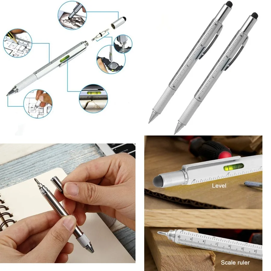 

Многофункциональный стилус 7-в-1 с функцией сенсорного экрана Шариковая чернила Встроенная линейка и крестообразным шлицем уровня и отверткой с плоской головкой