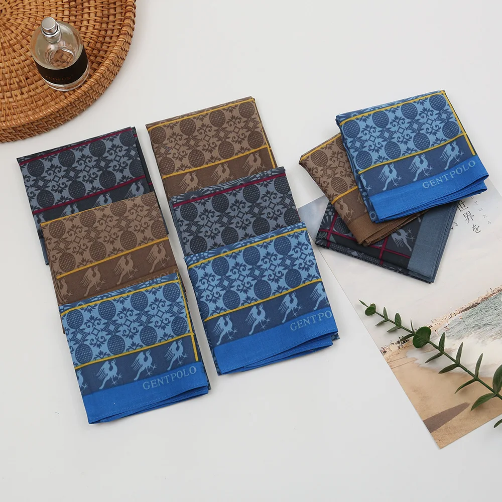 3/6 Buah Sapu Tangan Katun Murni Pria Kuno Nostalgia Retro Musim Panas Tipis Penyerap Air Lap Keringat Persegi 43Cm