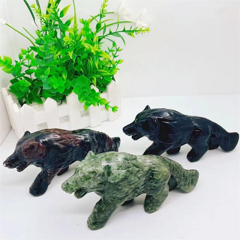 

Natural Crystal Quartz Wolf Crystal Animal Carved Reiki Healing Stone Figurine Home Ornaments Decor Gift 1pcs