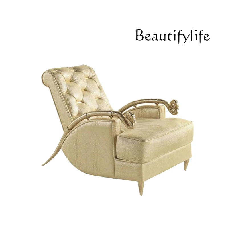 

Italian light luxury pure copper armrest buckle leisure chair villa luxury living room single sofa back chair