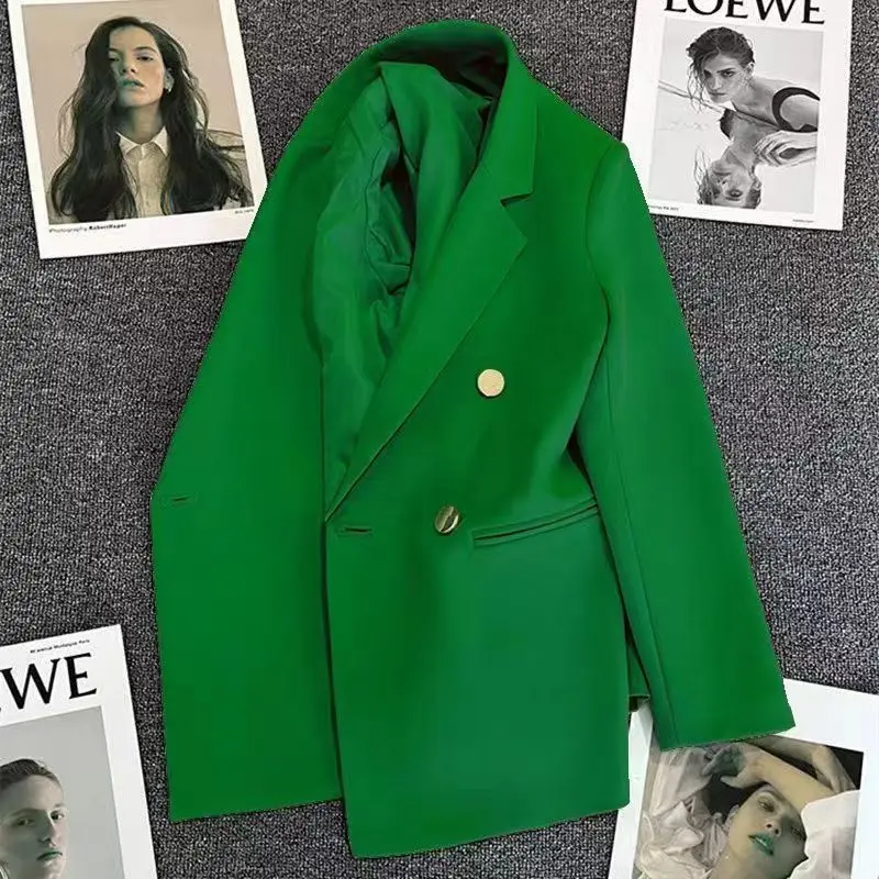 

Женский тонкий повседневный костюм для поездок на работу, верхняя одежда на двойных пуговицах, полиэфирная ткань, обычный тонкий весенний сезон