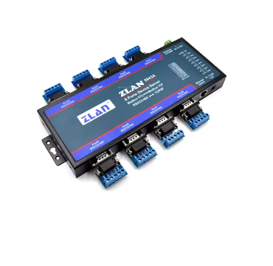 ZLAN5843A 8-portowy RS232 RS485 do Ethernet TCP/IP Modbus przemysłowy wielokrotny serwer szeregowy Ethernet
