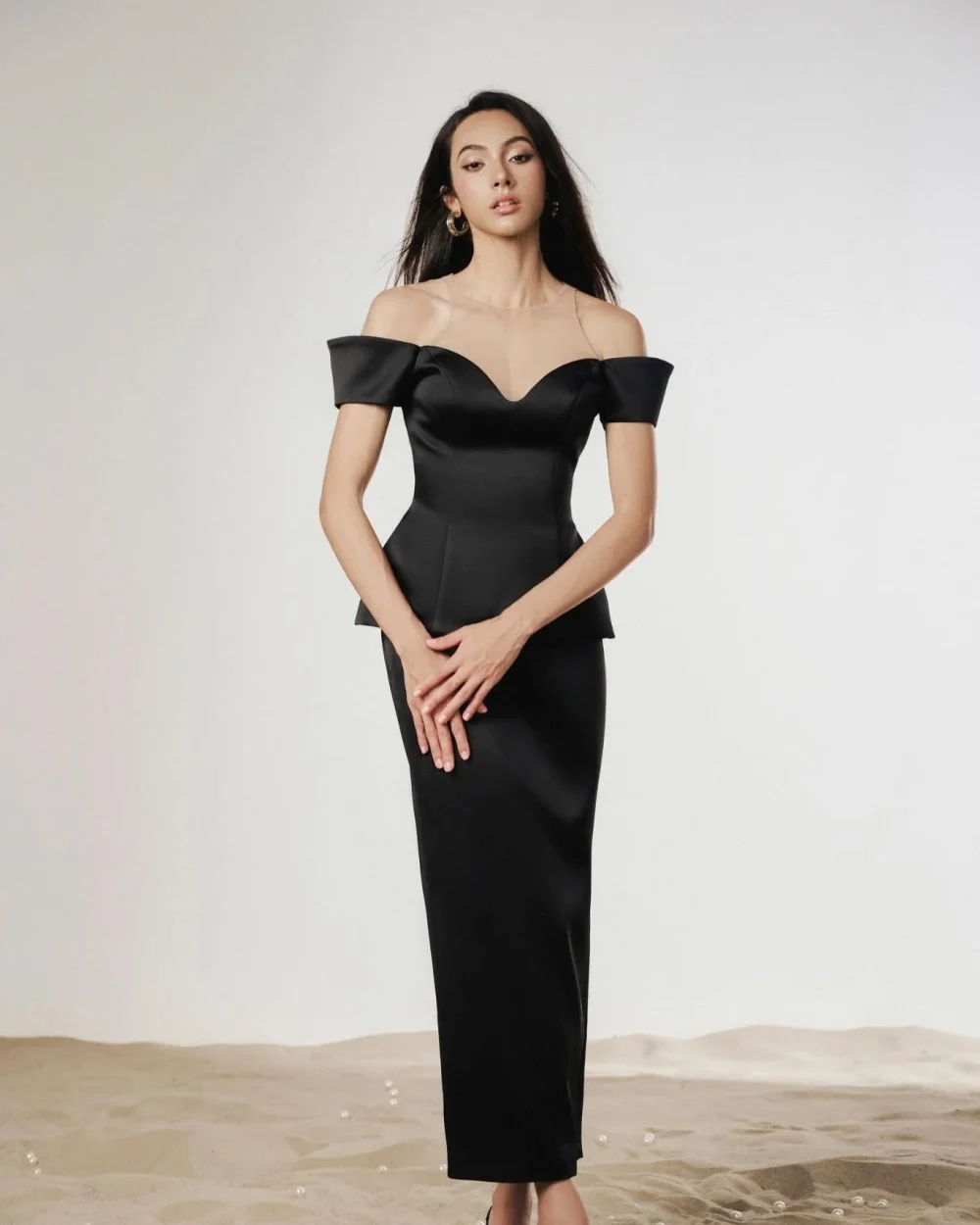 CustomizedSparkle Jersey Pleat A-line Off-the-shoulder Midi Dresses Prom Dresses Classic Exquisite Modern Style Pastrol  Chinese