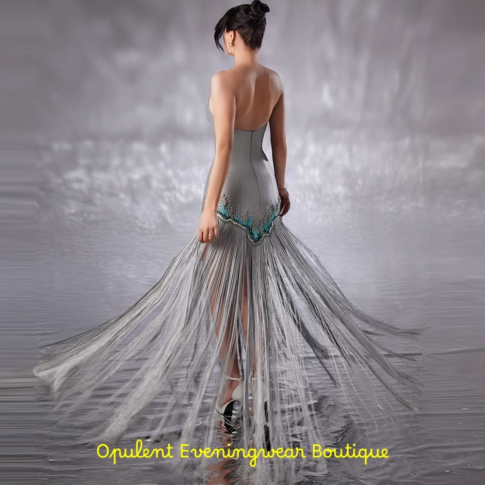 Luxury Strapless Satin Evening Dress Delicate Beading Bespoke Occasion Gowns Fashion Tassel Customized Homecoming Dresses image 2