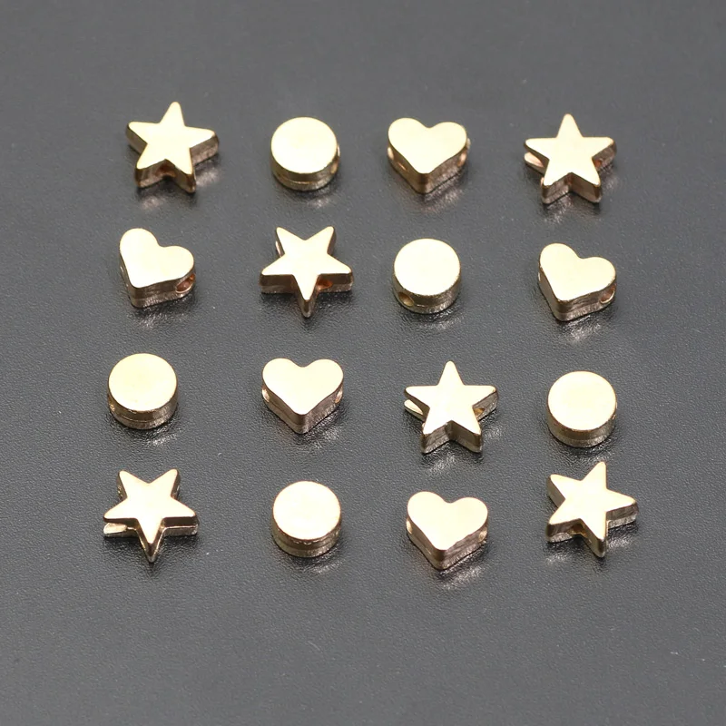 100/200/300pc 4/5/6mm CCB Charm Spacer Beads Gold Silver Color Flat Round Heart Star Loose Beads For Diy Jewelry Making Supplies