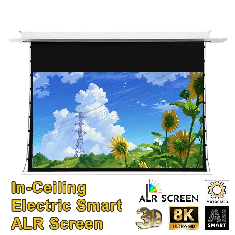 

Newly Upgraded Electric In-Ceiling ALR Projection Screen AI Smart Motorized Tab-Tensioned Ceiling Recessed for Normal Projectors