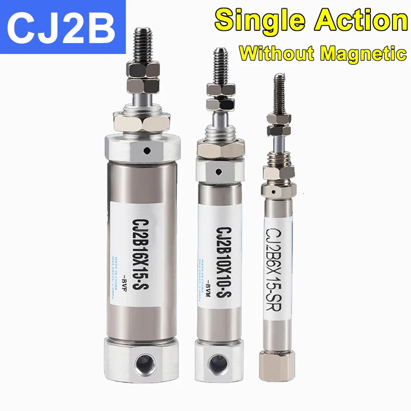 CJ2B6, CJ2B10, CJ2B16 Single Action Mini Pneumatic Cylinder Miniature Magnetic Stainless Steel Axial Air Inlet