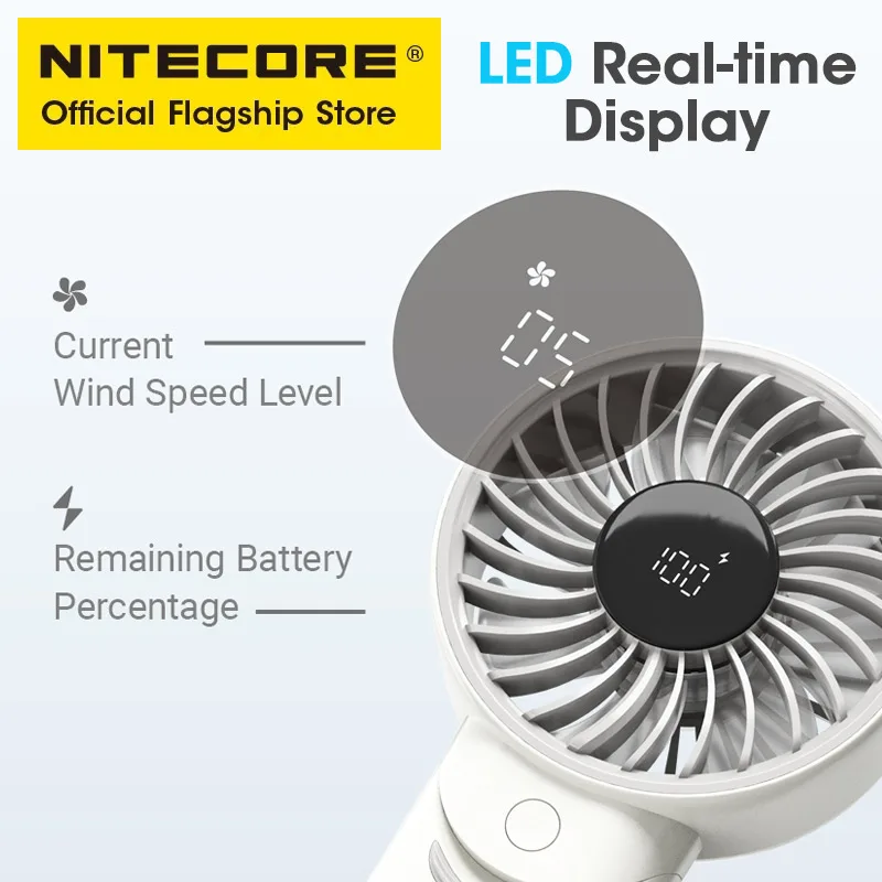 NITECORE NEF03 Pro مروحة التخييم مروحة يدوية قابلة للطي USB-C مروحة التنقل القابلة لإعادة الشحن للصيف والرحلات الخارجية والنزهات والمشي لمسافات طويلة