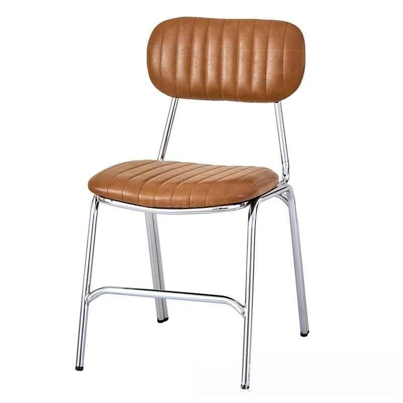 2 PCS Retro Wrought Iron Dining Chair Modern Minimalist Industrial Style Leather Dining Chair Nordic Bar Coffee Back Chair كرسي