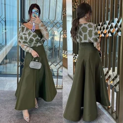 Customized Prom Dress Fashion Strapless Cap Sleeve Mermaid Celebrity Dresses Ankle Length Embroidery Taffeta Formal Evening Gown