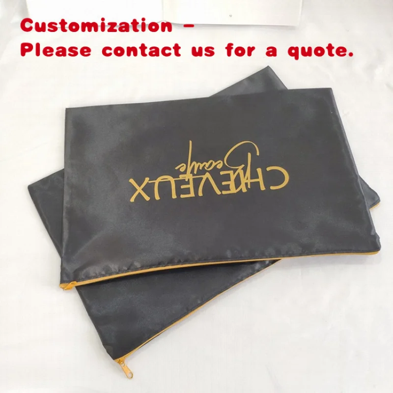 

custom.Custom Satin Silk Zipper Bag Large Shopping Hair Bundles Packaging Wig Zipper Pouch