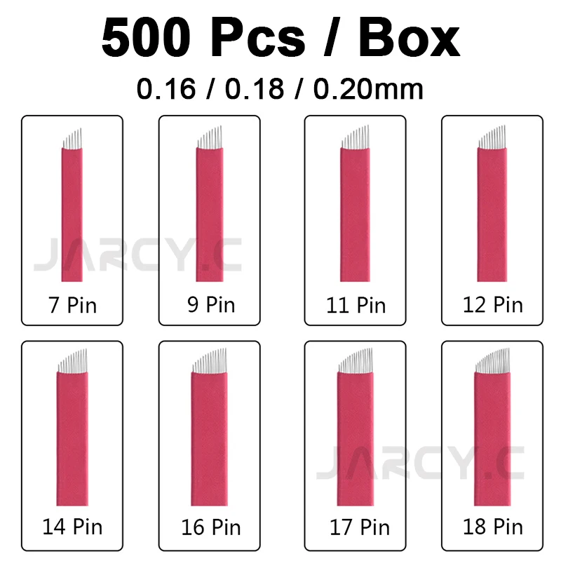 

500 шт/коробка красный Перманентный макияж Nano микроиглы 0,16/0,18/0,2 мм одноразовый макияж тату иглы для микроиглы ручка