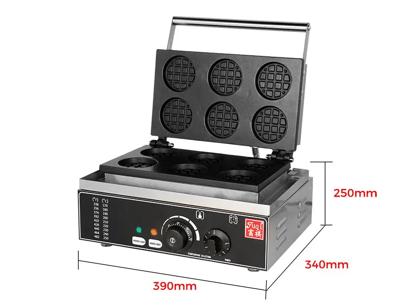 Full Automatic 6 Grids Round Waffle Maker Wave Shaped Snacks Wave Waffle Making Machine Kitchen Machine