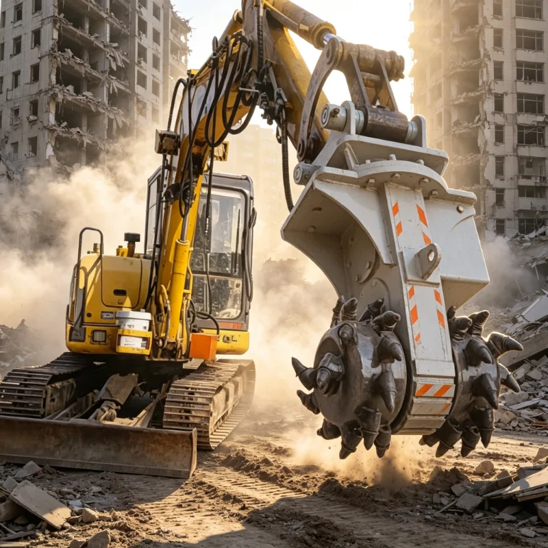High Efficiency Hydraulic Drum Cutter Excavator | Multifunctional Rock Concrete Milling Attachment Tunneling Trenching