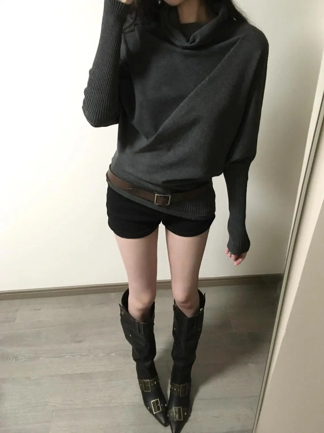 Retro coreano gola alta batwing sve suéter feminino outono inverno solto preguiçoso sle top de malha design irregular commute f...