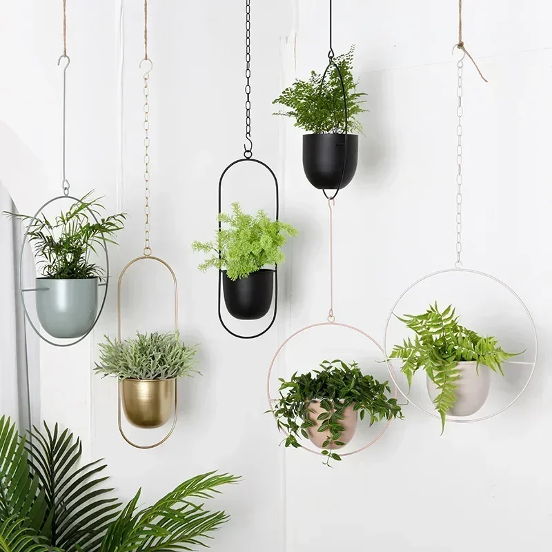 

Simple and modern creative hanging wrought iron flowerpot balcony hanging green radish succulent plant decoration