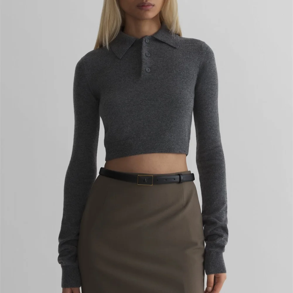 2026 Women’s Fashionable Polo Shirt – Knitted, Stretchy, Collared, Corset-Style Top, Y2K-Inspired, Versatile Pullover T-Shirt