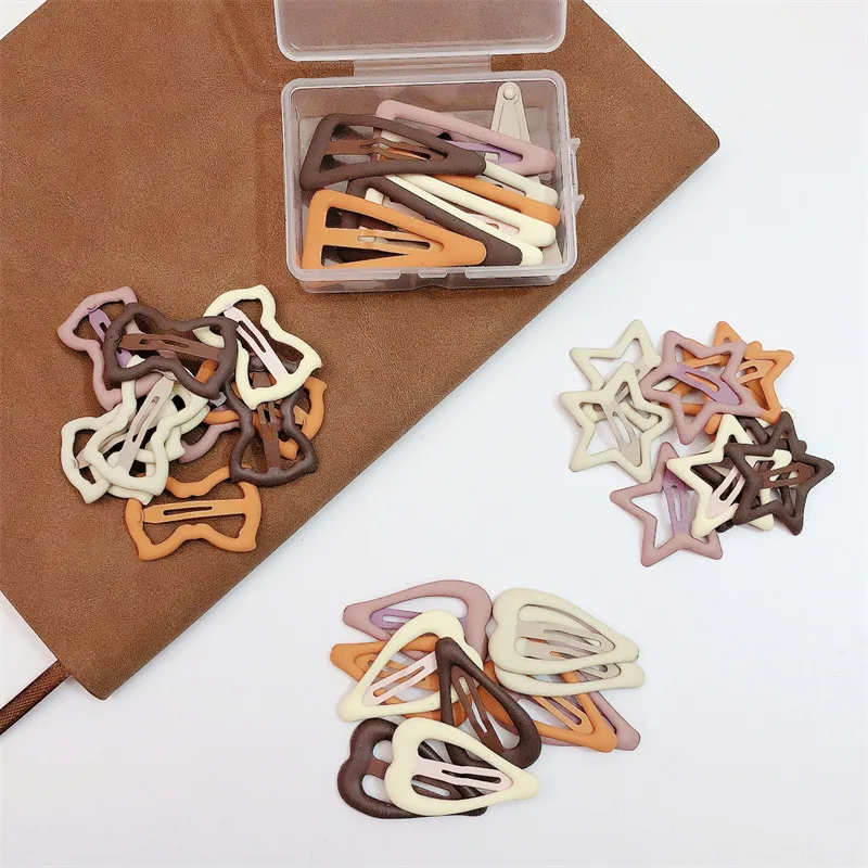 10 Pcs Frosted Simplicity Hairpins for Girls Star Oval Triangle Square Hair Clips for Kids Snap Hair Clips Hairpins Click Clack