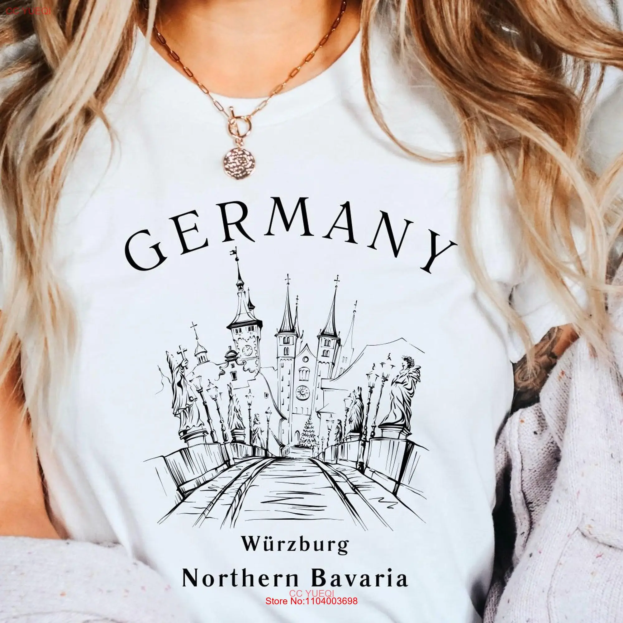 Germany T shirt Norther Bavaria Wurzburg Old Town Travel Crewneck German  long or short sleeves