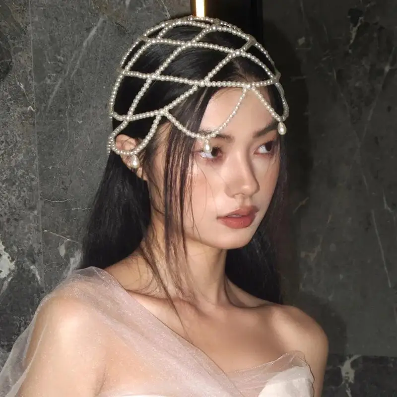 

Stylish Pearls Weave Hat Bride and Bridesmaids Headpiece Fashion Wedding for Bride and Bridesmaids