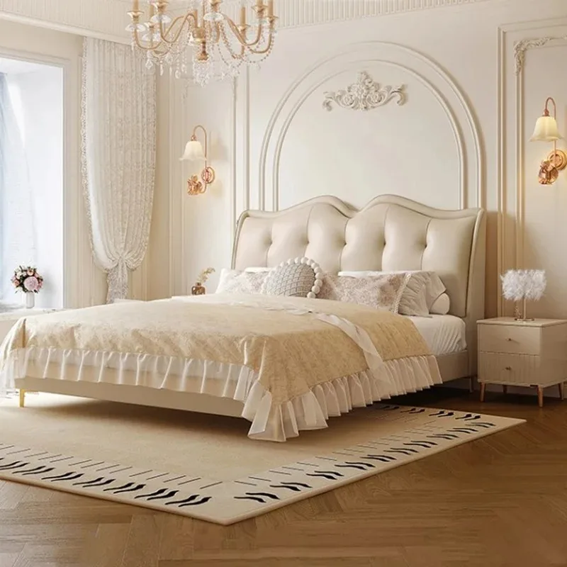 Beige Large Adult Bed Frames Nightstand Platform King Size Queen Double Bed Headboards Bedframe Lit 2 Personnes Furniture Home