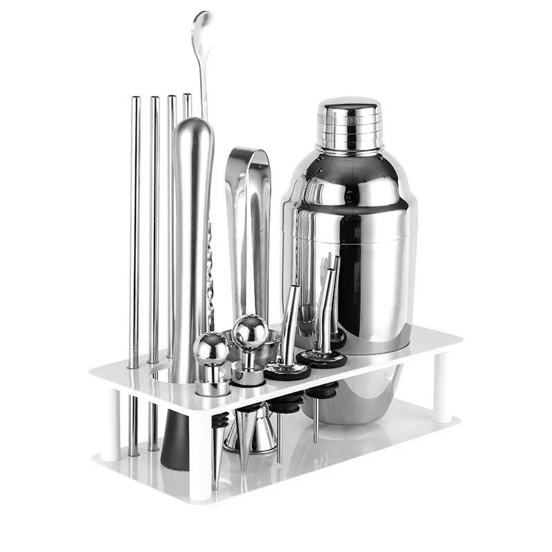 Stainless Steel Cocktail Shaker Set Bar ware Set Bartender Kit Plastic Rack Premium