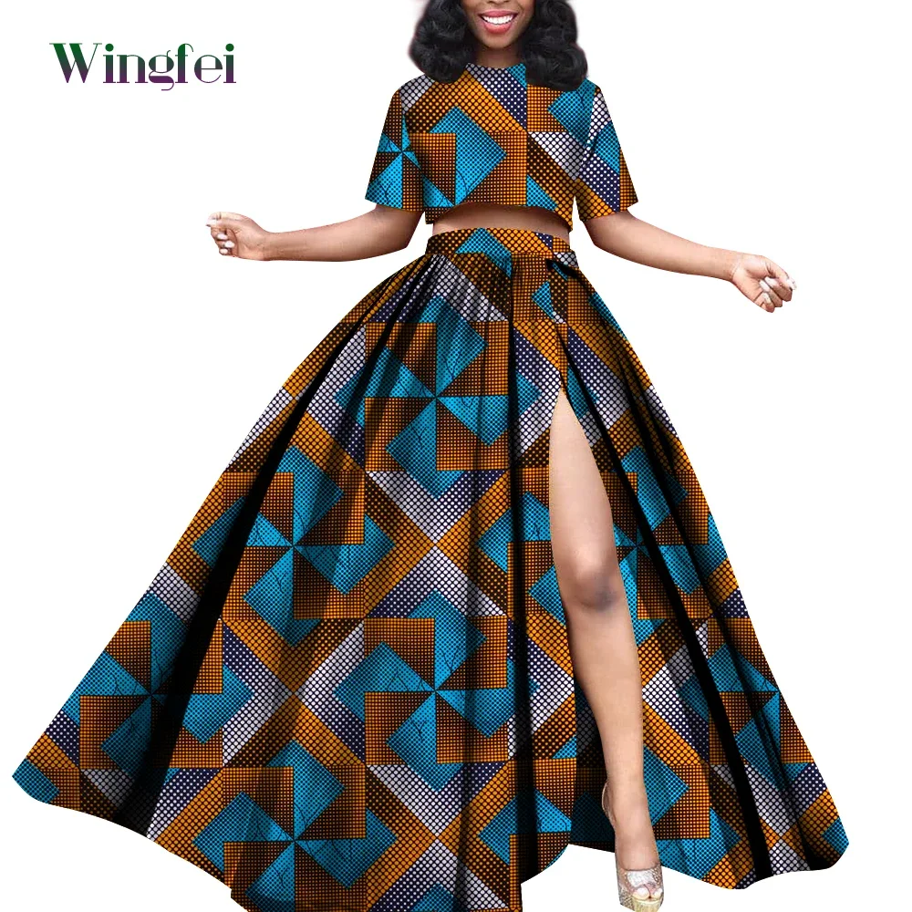 Boubou Africain Homme Robe Africaine Femme African Skirt and Top Set Bazin Riche 2 Piece Set Abaya Lady's Split Top Skirts WY534