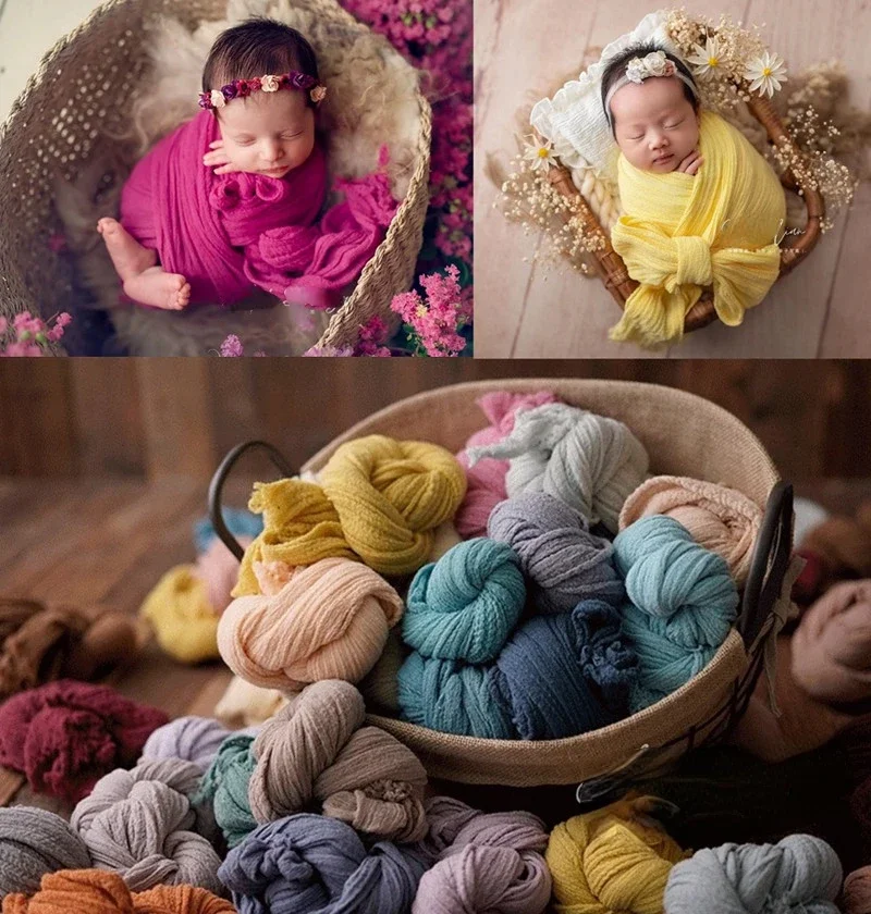 32-color Newborn Photography Props Soft High Stretchable Wrap Cotton Swaddling Photography Basket Backdrop Babies Accessories