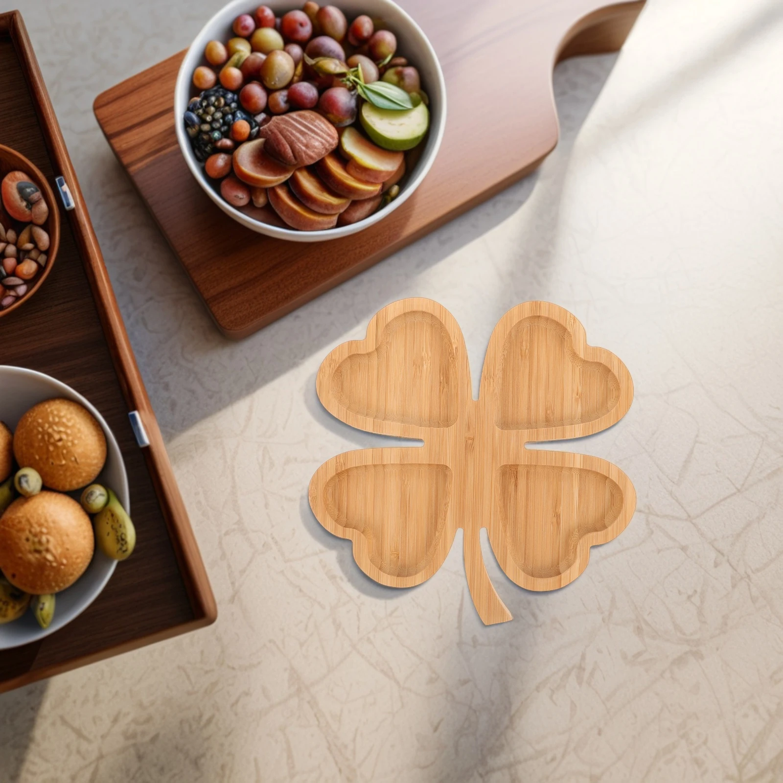 

Bamboo Serving Divided Food For Fruits Snacks Dessert Coffee Table Kitchen Tableware Household Multi-Use Tray For Bed
