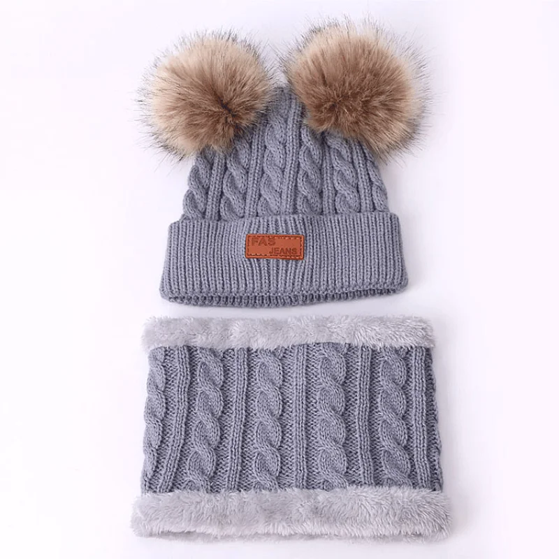 Caldo inverno cappelli per bambini sciarpa guanti set bambini pompon di lana cappello per bambini berretto per bambini ragazzo ragazza sciarpe