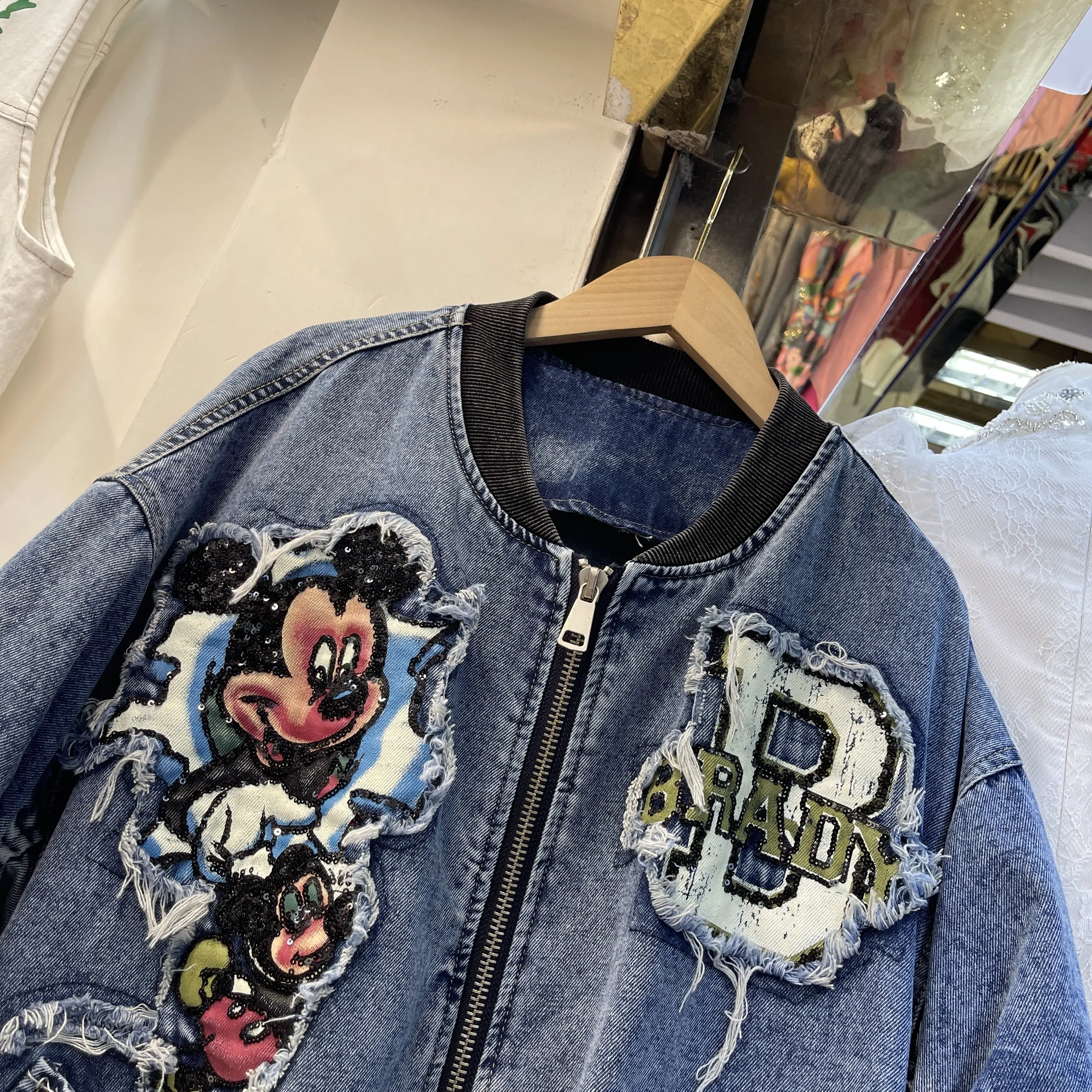2025 Spring and Autumn New Loose Large Edition Heavy Industry Embroidery Cartoon Baseball Short Jacket Women Coat Women