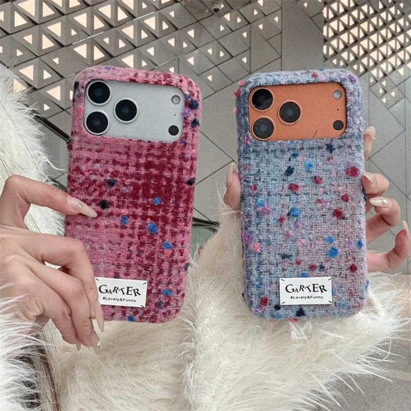 

Korean Color Polka Dot Cute Fabric Phone Case For iPhone 17 Pro 16 15 14 Pro Max Cover Plush Protective Cases For Apple 16 Proma