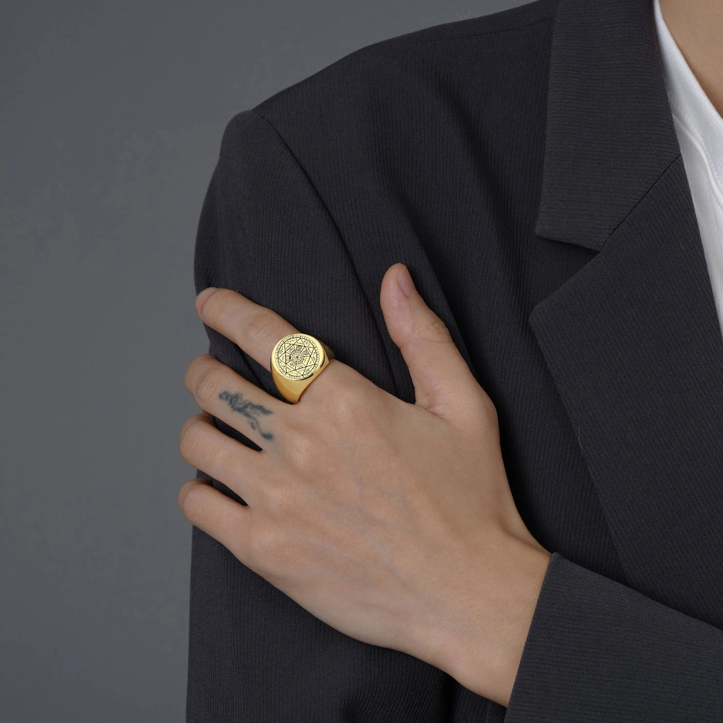 VQYSKO-سليمان ست نجوم مدببة الدائري للرجال والنساء ، 12 كوكبة خواتم Signet مستديرة ، الفولاذ المقاوم للصدأ الفرقة