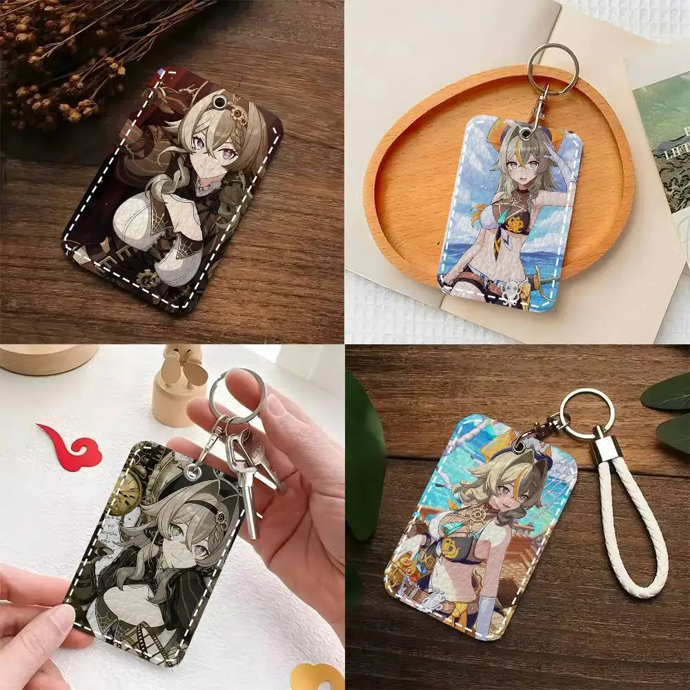 Vill-V Animated Game H-Honkai Impact 3rd Card Case Keychain Access Card Bag Key Tag Ring Leather Card Holder Key Ring Access